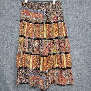 Carole Little Vintage Rayon Tiered Multicolor Maxi Skirt - Size 10